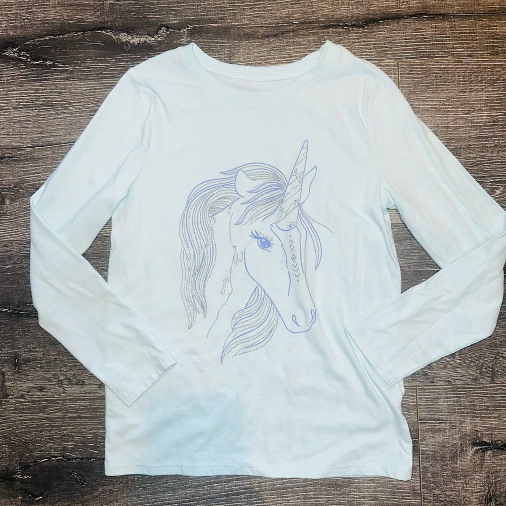 Cat & Jack Girls' Light Blue Unicorn Long-Sleeve Tee